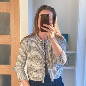 PINKO black and white tweed bouclé jacket, size 6
